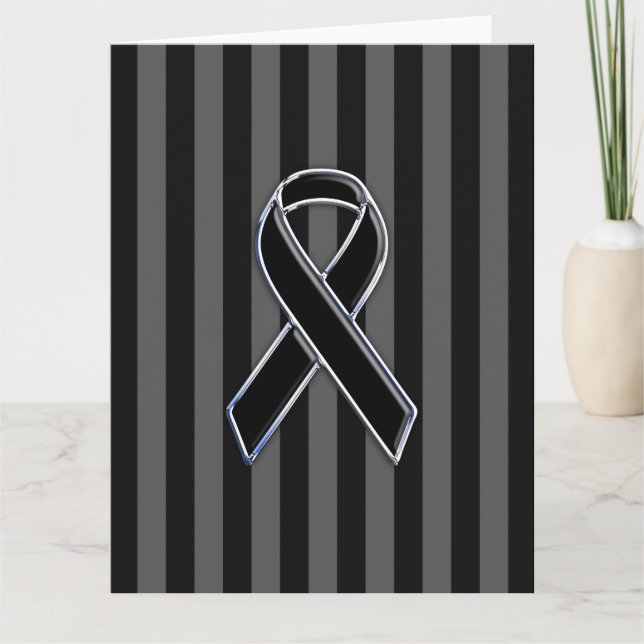 Stylish Black Ribbon Awareness Vertical Stripes Card (Front)