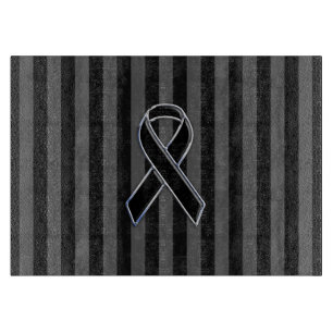 Stylish Black Ribbon Awareness Vertical Stripes Cutting Board
