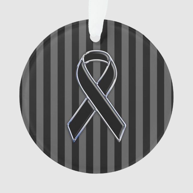 Stylish Black Ribbon Awareness Vertical Stripes Ornament (Front)