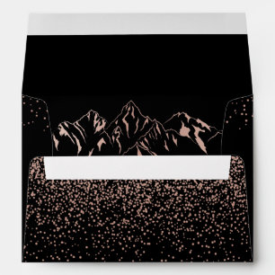 Stylish Black & Rose Gold Mountain Wedding Envelope