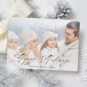 Stylish Black Script Family Photo Holiday Card