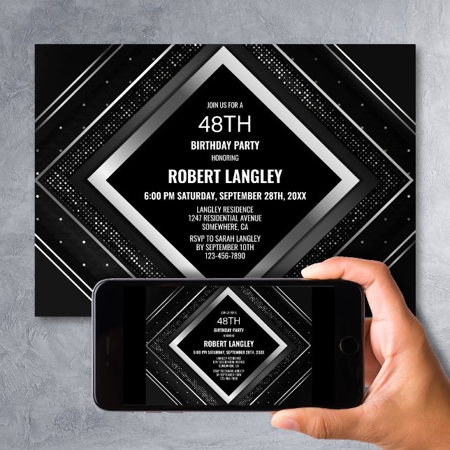 Stylish Black Silver Birthday Party Invitation (Creator Uploaded)