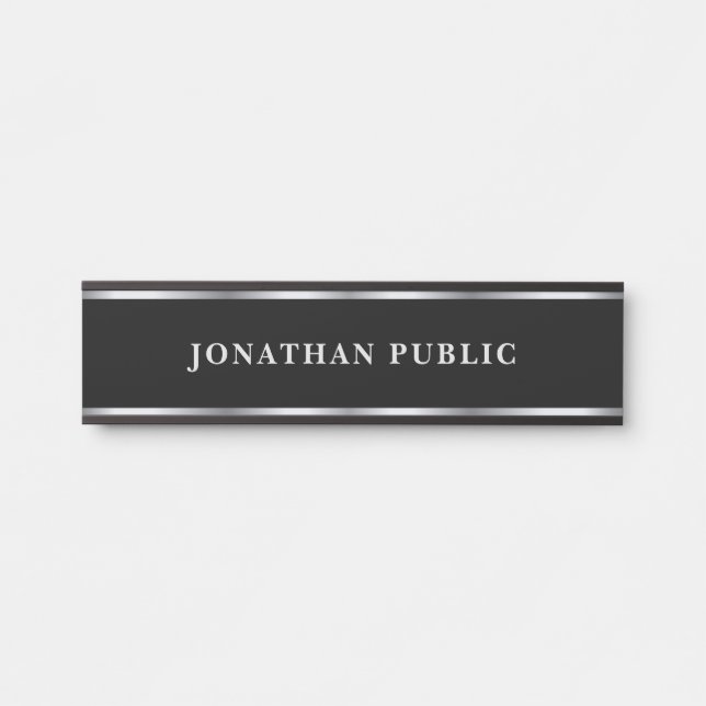 Stylish Black & Silver Template Home School Office Door Sign (Front)