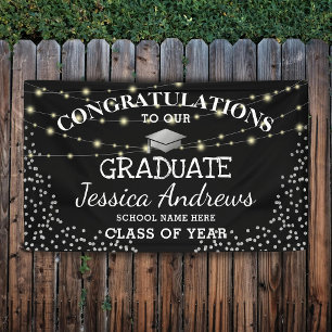 Stylish Black & Sliver Class of 2025 Graduation Banner