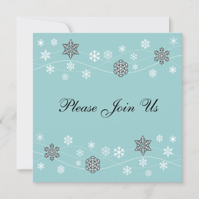 Stylish Black Snowflakes Invitation Template (Front)