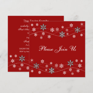 Stylish Black Snowflakes on Red Invitation