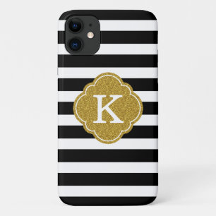 Stylish Black Stripes Gold Monogram Case-Mate iPhone Case