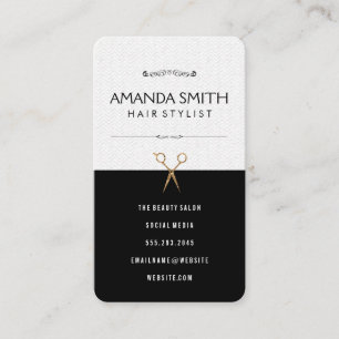 Stylish Black Subtle Wavy Gold Salon Scissors Business Card