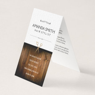 Stylish Black Subtle Wavy   Wood Salon Scissors Business Card