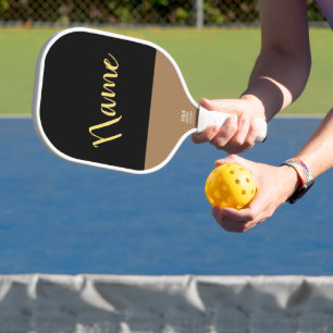 Stylish Black Three Quarter Mocha Accent Your Text Pickleball Paddle