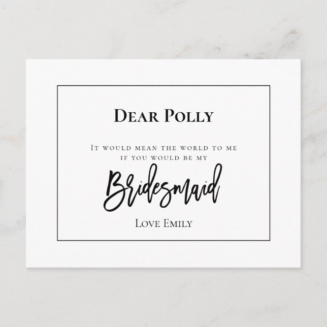 Stylish Black Typography /Bridesmaid Request Postcard (Front)