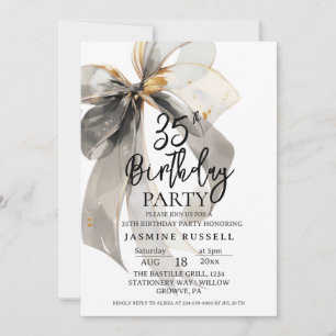 Stylish Black Watercolor Bow Birthday Party Woman Invitation