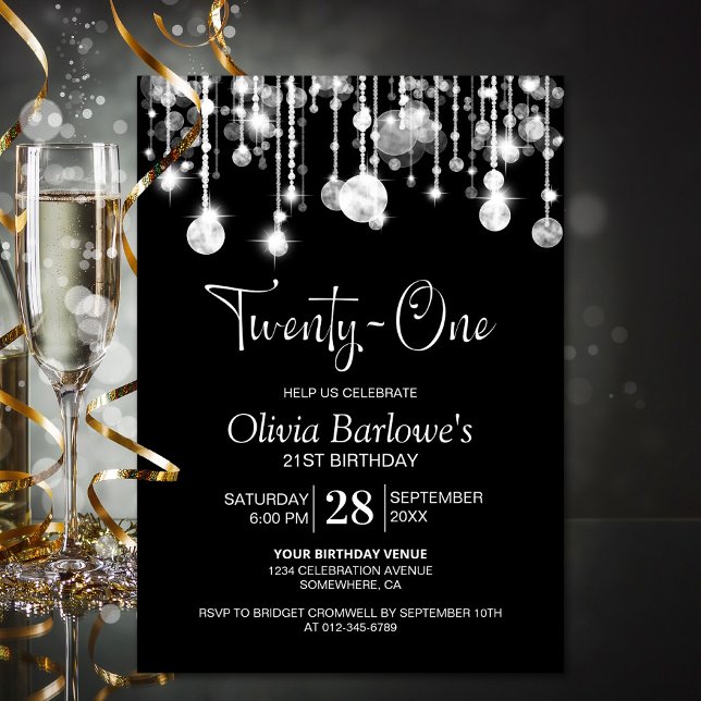 Stylish Black White 21st Birthday Party Invitation (Creator Uploaded)