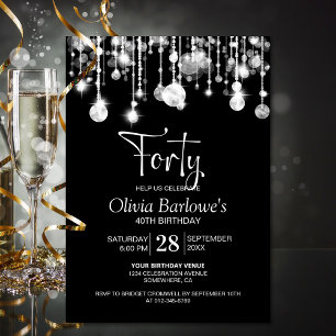 Stylish Black White 40th Birthday Party Invitation