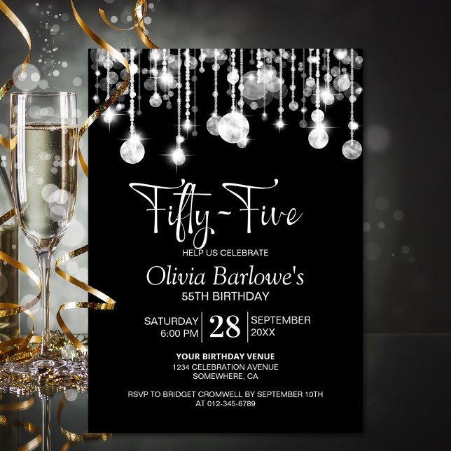 Stylish Black White 55th Birthday Party Invitation (Creator Uploaded)