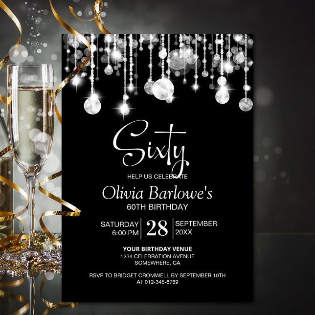 Stylish Black White 60th Birthday Party Invitation (Creator Uploaded)