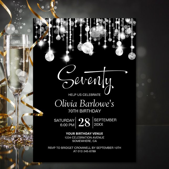 Stylish Black White 70th Birthday Party Invitation (Creator Uploaded)
