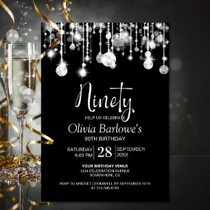 Stylish Black White 90th Birthday Party Invitation