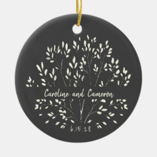 Stylish Black White Botanical Custom Wedding   Ceramic Tree Decoration