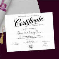 Stylish  Black White Certificate Completion  Logo