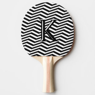 Stylish Black White Chevron Stripe Monogram Custom Ping Pong Paddle