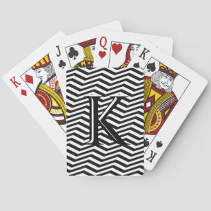 Stylish Black White Chevron Stripe Monogram Custom Playing Cards