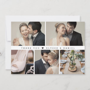 Stylish Black White Chic Wedding Photo Collage Thank You Card