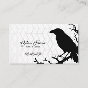 Stylish Black & White Crow Tattoo Artist Business Card