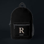 Stylish Black White Custom Monogram Name Printed Backpack<br><div class="desc">Simple,  Modern Sleek -- this Stylish Black Backpack Personalised with your custom 3-colour monogram and first name.  Any design questions just send a chat or an email to charmdesignstudio@rcn.com and we'll be delighted to assist.</div>