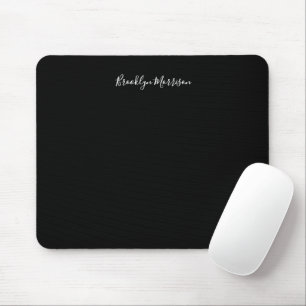 Stylish black white custom script monogram name mouse pad