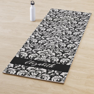 Stylish Black White Damask Yoga Mat