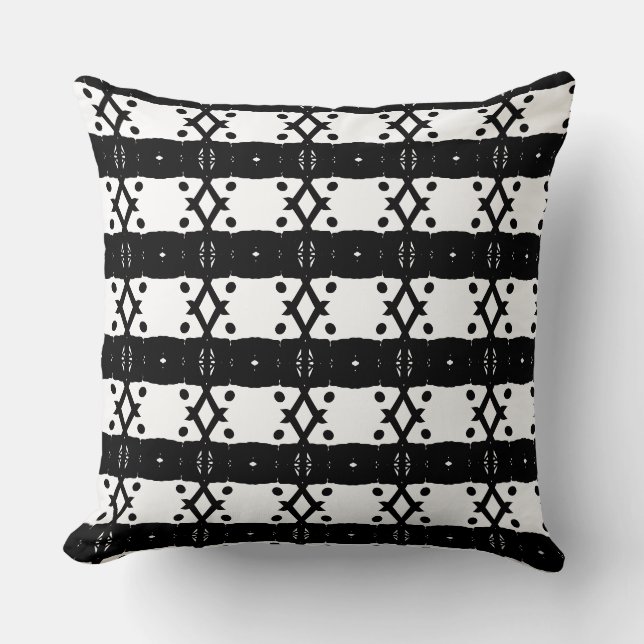 Stylish Black White Diamonds & Dots Cushion (Front)