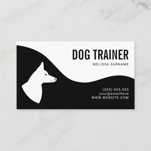 Stylish Black & White Dog Silhouette Dog Trainer Business Card (Front)
