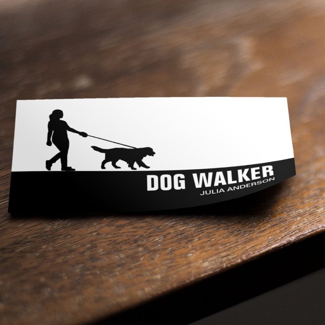Stylish Black & White Dog Walker Business Card (Creator Uploaded)