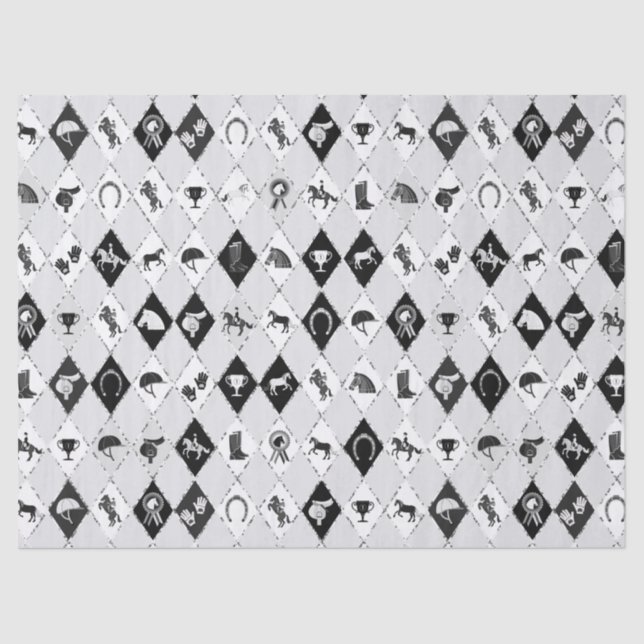 Stylish Black White Equestrian Diamond Pattern Tissue Paper (Front)