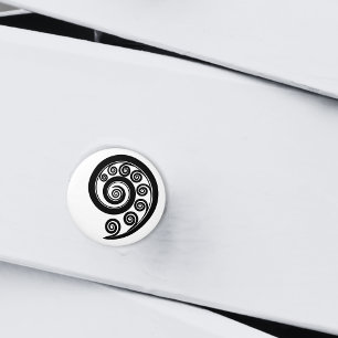 Stylish Black & White Fern Leaf Inspired Curls Ceramic Knob