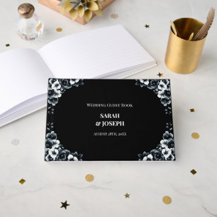Stylish Black White Floral Wedding Guest Book