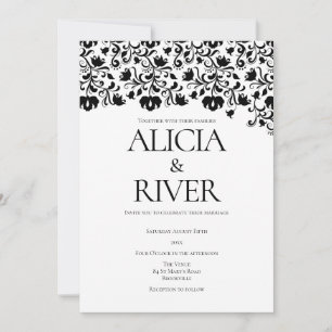 Stylish Black & White Floral Wedding Invitation