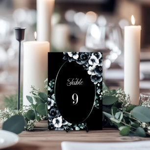Stylish Black White Floral Wedding Table Number
