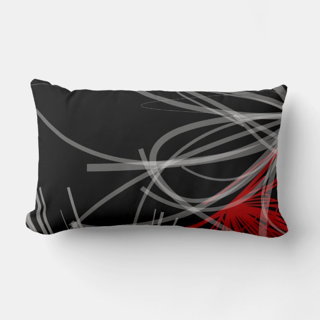 Stylish Black White Grey & Red Abstract Design Lumbar Cushion (Front)