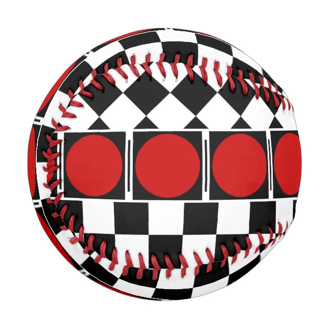 Stylish Black White Half Diamond Checkers red band Baseball (Back Right)