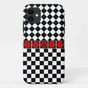 Stylish Black White Half Diamond Checkers red band Case-Mate iPhone Case