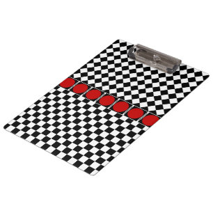 Stylish Black White Half Diamond Checkers red band Clipboard