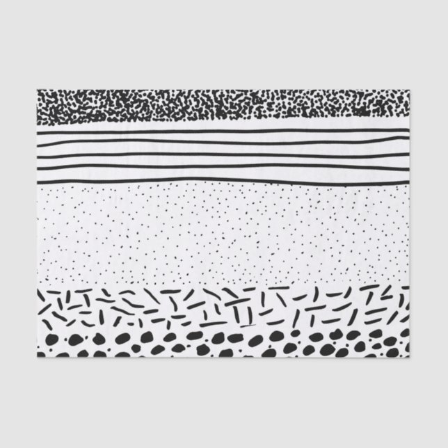Stylish black white hand drawn polka dots stripes tissue paper (Front)