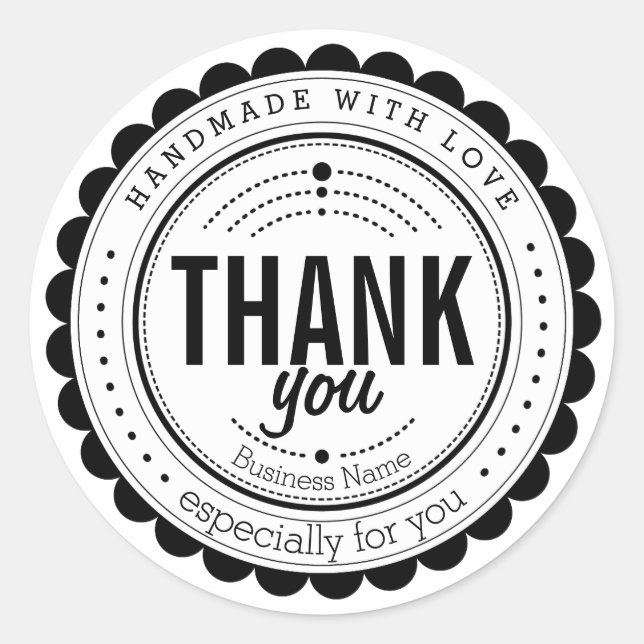 Stylish Black White Handmade Thank You Sticker (Front)