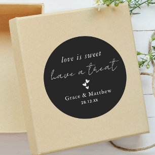 Stylish Black & White Love is Sweet Wedding Favour Classic Round Sticker