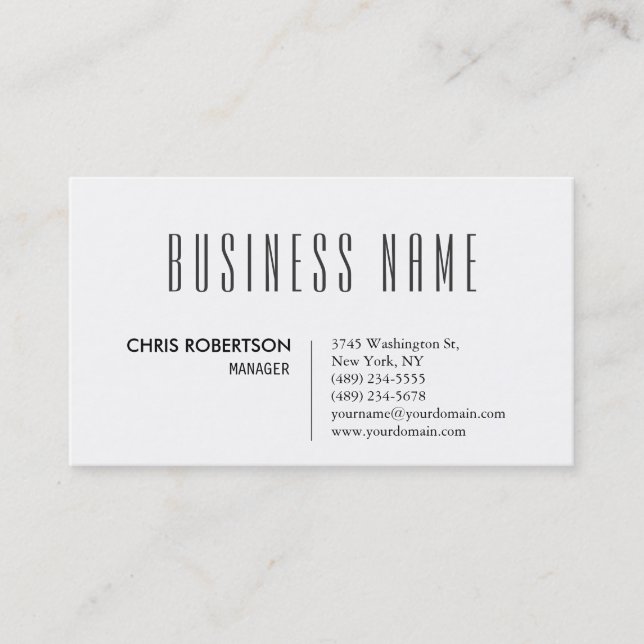 Stylish Black & White Manager Business Card (Front)