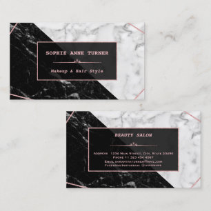 Stylish Black White Marble Rose Gold Makeup Artist Business Card