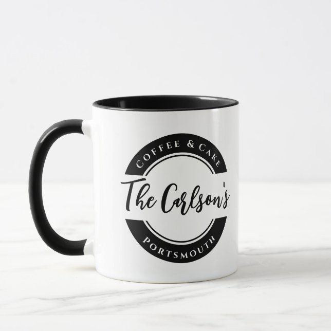 Stylish Black White Modern Calligraphy Address Mug (Left)