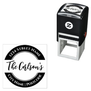 Stylish Black White Modern Calligraphy Address  Self-inking Stamp